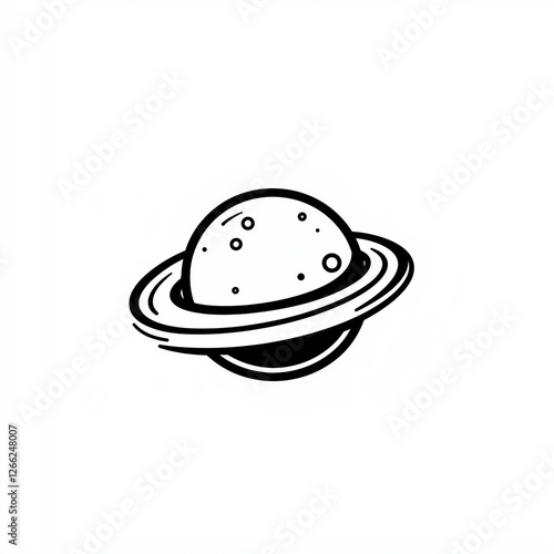 Planet rotating with asteroid belt, minimalist space drawing