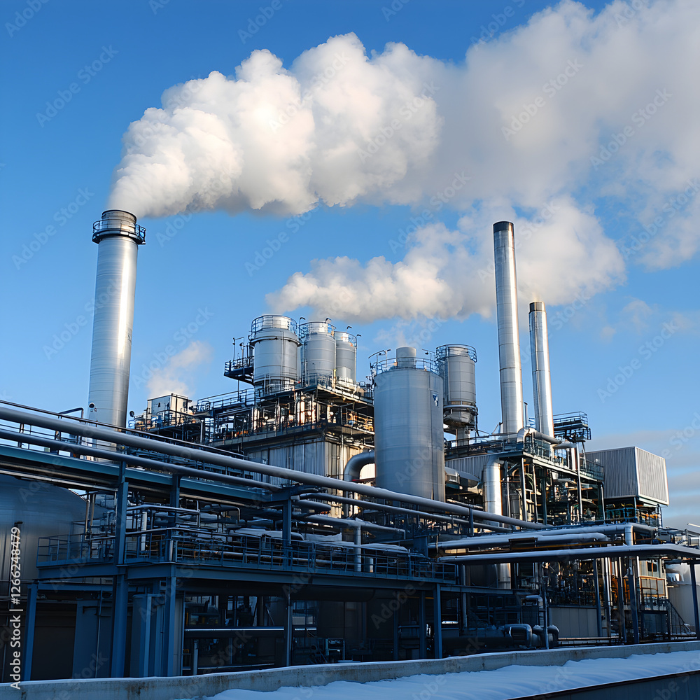 Industrial Plant Smoke Stack Winter Energy Production Refinery Industrial Plant Smoke Stack Winter Energy Production Refinery