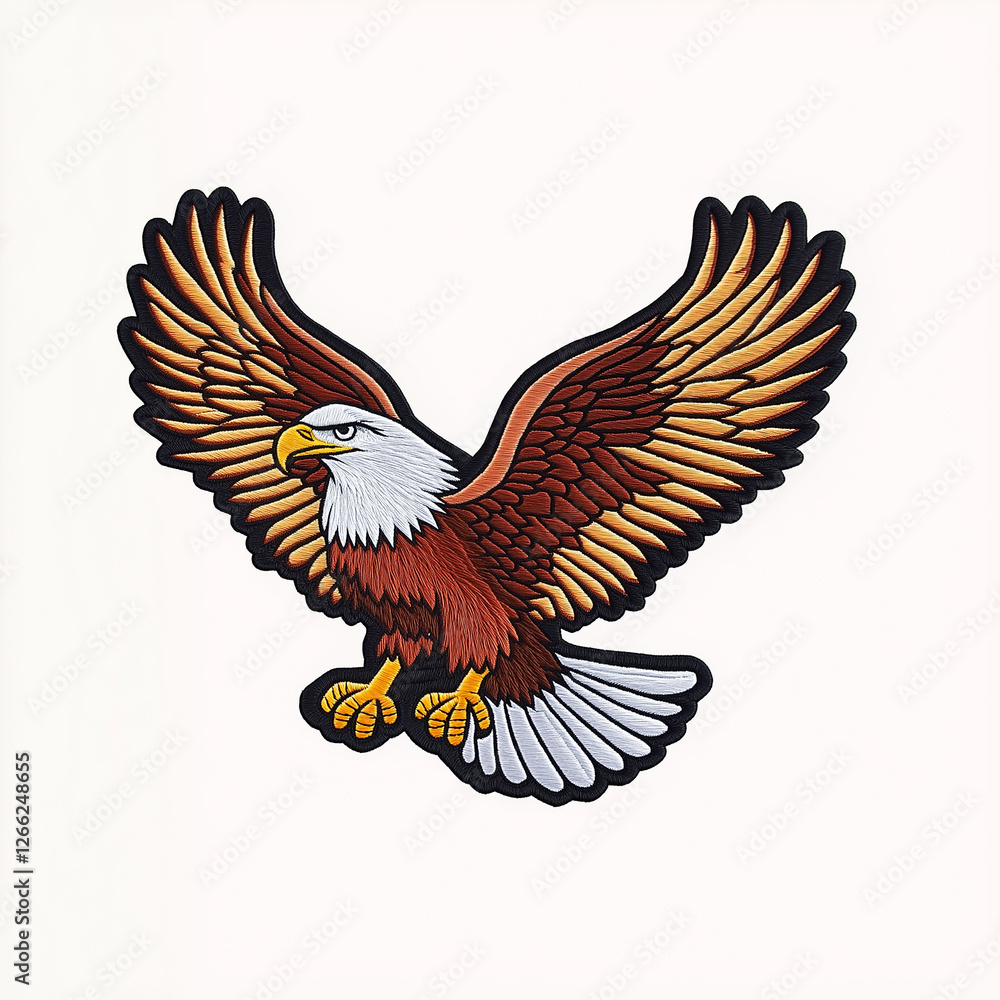 Fototapeta premium Majestic bald eagle embroidered patch soaring with outstretched wings