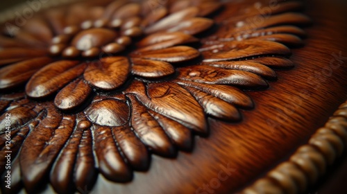 Close-up ornate wooden flower design on a decorative box photo