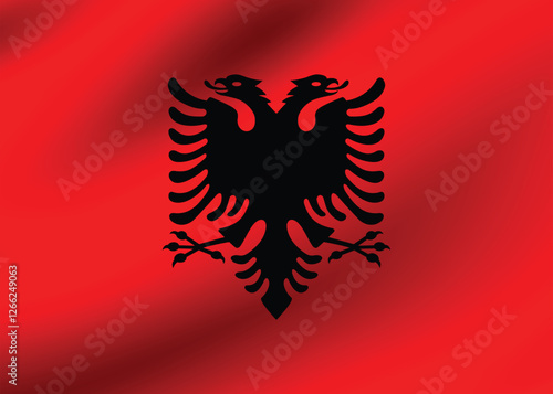 Albania flag official colors and proportion digital vector illustration. Pleated flag.
