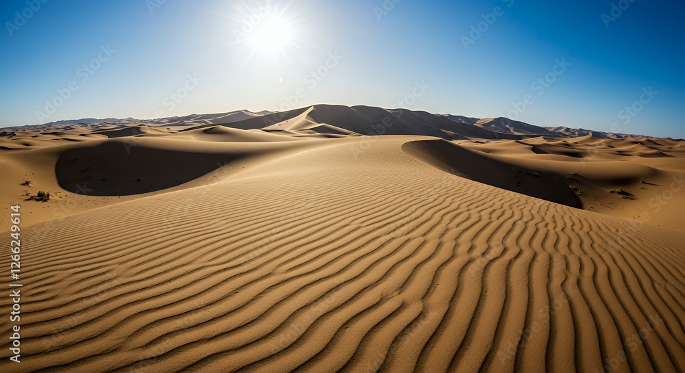 Naklejka premium Sand Dune Waves in Desert Landscape Under Sunny Blue Sky