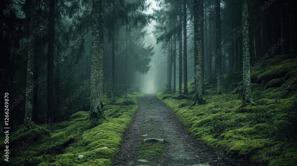 Fototapeta premium Enchanted Forest Path: A Mystical Journey Through Mossy Woods
