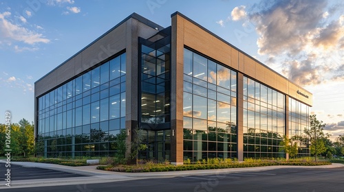 Wallpaper Mural Modern Office Building Sunset Reflection Glass Facade Torontodigital.ca