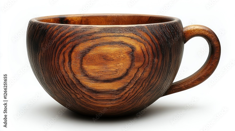 A handcrafted wooden mug showcases rich grain patterns A handcrafted wooden mug showcases rich grain patterns