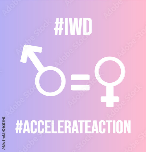 Banner for International Women's Day with the symbol of gender equality and the theme for 2025 - Accelerate Action (#accelerateaction). Banner for social media in a minimalist style.