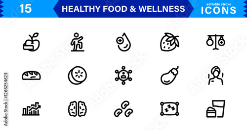 Modern Wellness and Healthy Food Icons. Clean and Versatile Icons for Well-Being, Mindful Living, Health Tracking, and Organic Foods