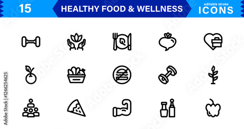 Modern Wellness and Healthy Food Icons. Clean and Versatile Icons for Well-Being, Mindful Living, Health Tracking, and Organic Foods