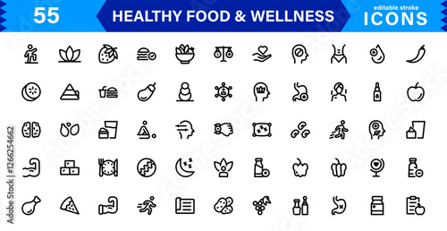 Modern Wellness and Healthy Food Icons. Clean and Versatile Icons for Well-Being, Mindful Living, Health Tracking, and Organic Foods