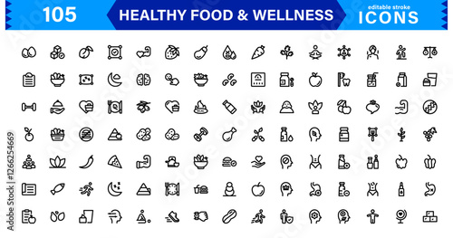 Modern Wellness and Healthy Food Icons. Clean and Versatile Icons for Well-Being, Mindful Living, Health Tracking, and Organic Foods