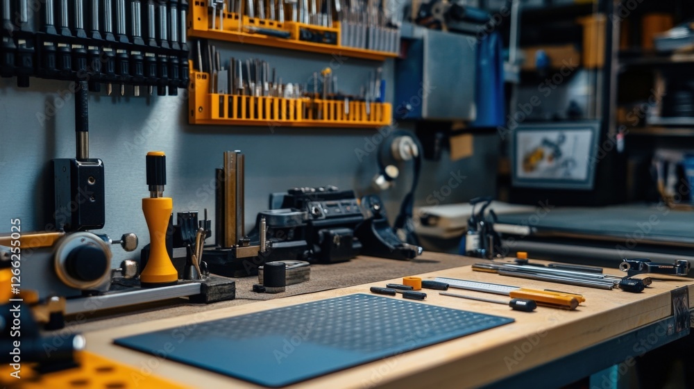 An assortment of calibration tools including focus charts a lens calibration plate and adjustable stands organized neatly on a workbench emphasizing the importance of precision and An assortment of calibration tools including focus charts a lens calibration plate and adjustable stands organized neatly on a workbench emphasizing the importance of precision and