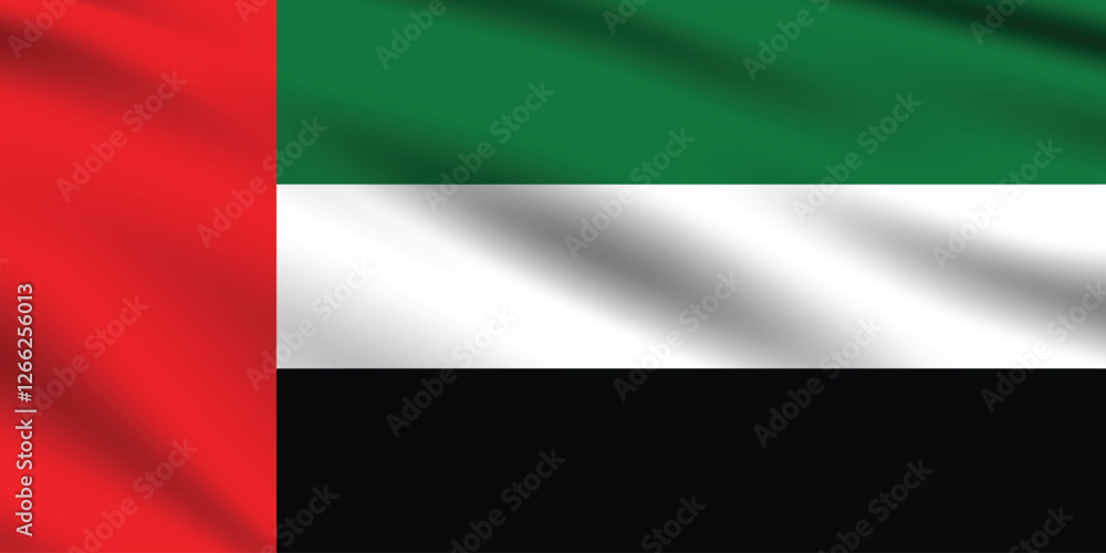 Obraz premium Arab Emirates flag official colors and proportion digital vector illustration. Pleated flag.