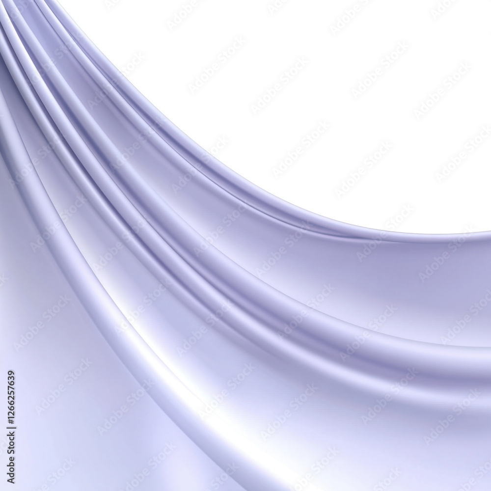 Fototapeta premium Elegant purple fabric draping gracefully against white background, creating soft and smooth texture. flowing lines evoke sense of calm and sophistication