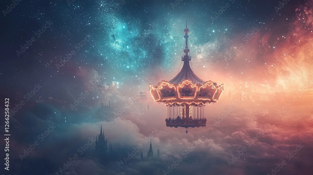 Enchanted Carousel Floating Amidst a Celestial Fantasy Landscape Enchanted Carousel Floating Amidst a Celestial Fantasy Landscape