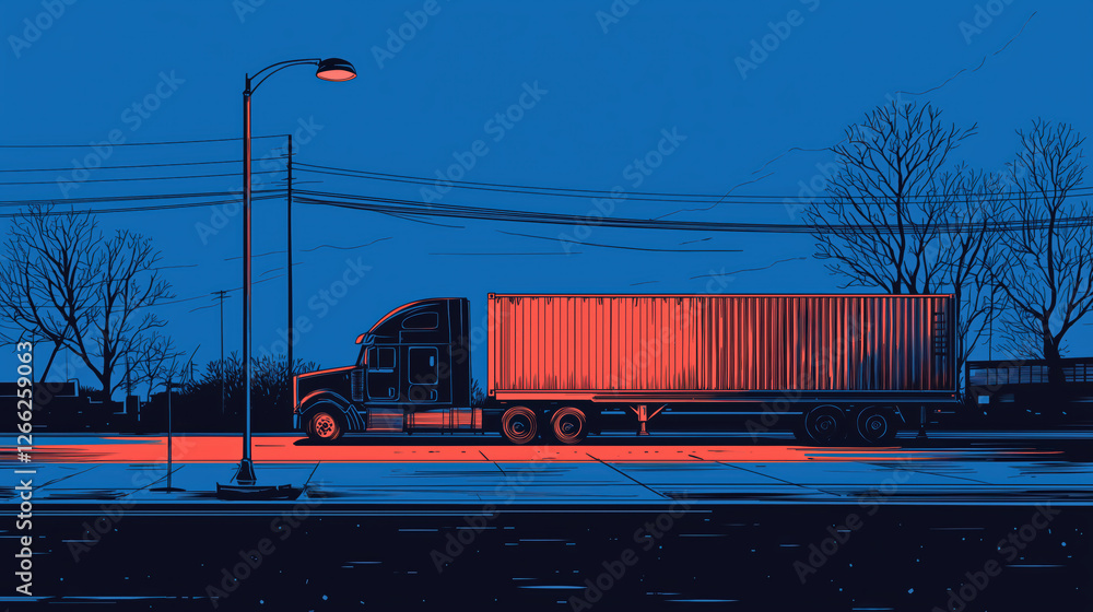 truck parked under a streetlight at night. calm and atmospheric scene
