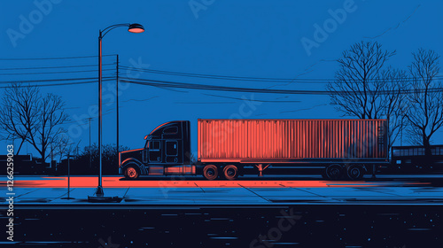 Obraz na płótnie truck parked under a streetlight at night. calm and atmospheric scene w salonie