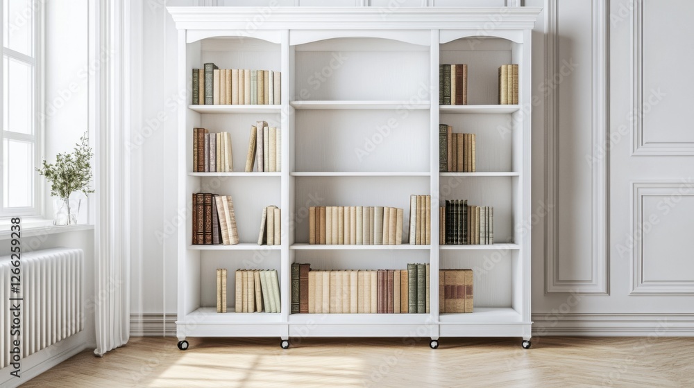 Fototapeta premium white bookshelf in classic interior