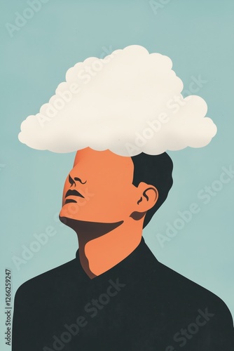 Obraz na płótnie man with a cloud covering his head. surreal and imaginative illustration. w salonie