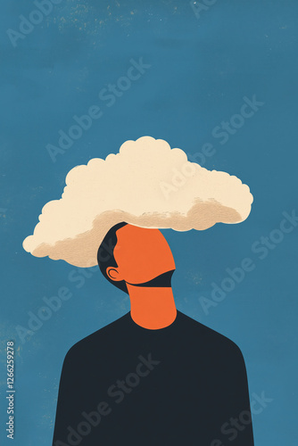 Obraz na płótnie man with a cloud covering his head. surreal and imaginative illustration. w salonie
