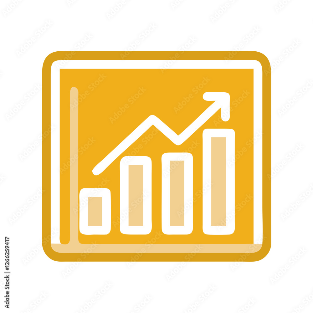 Yellow growth chart icon representing progress and development, flat design, modern graphic, copy space Yellow growth chart icon representing progress and development, flat design, modern graphic, copy space