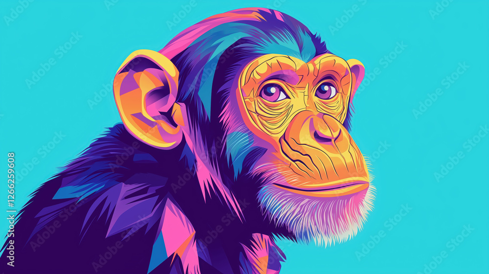 colorful chimpanzee portrait in pop art style. vibrant and modern illustration.