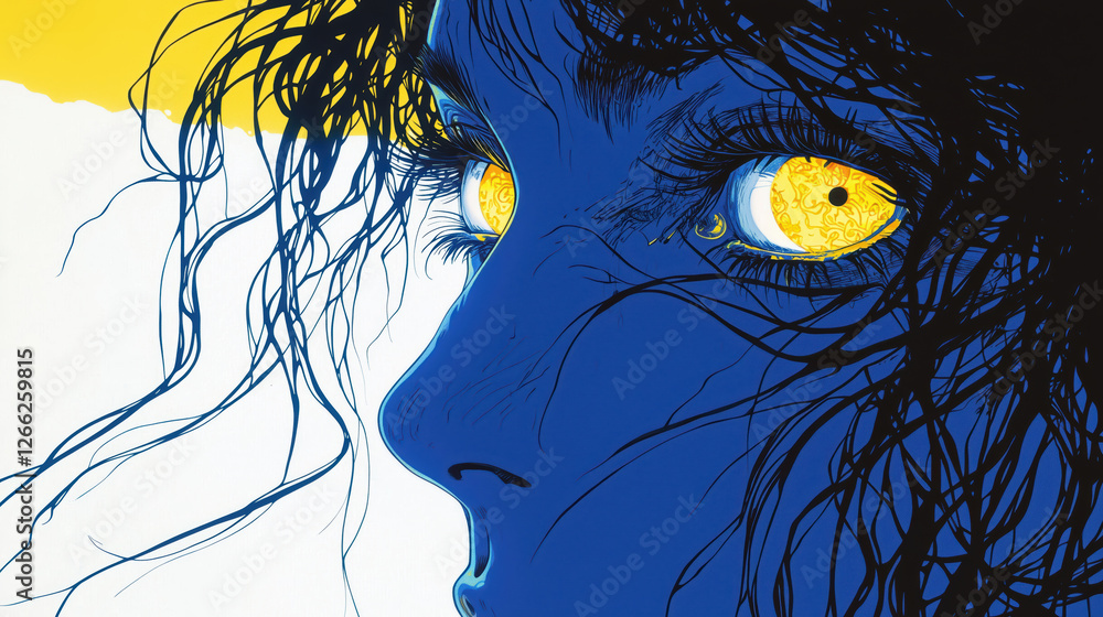 surreal portrait of a woman with glowing eyes and flowing liquid hair. intricate and visionary illustration.