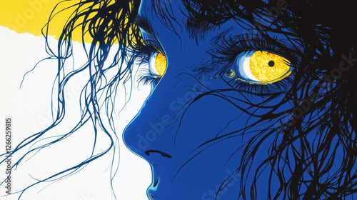 Obraz na płótnie surreal portrait of a woman with glowing eyes and flowing liquid hair. intricate and visionary illustration. w salonie