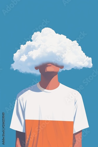 Obraz na płótnie man with a cloud covering his head. surreal and imaginative illustration. w salonie