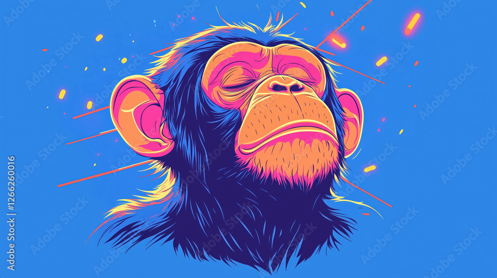 colorful chimpanzee portrait in pop art style. vibrant and modern illustration.