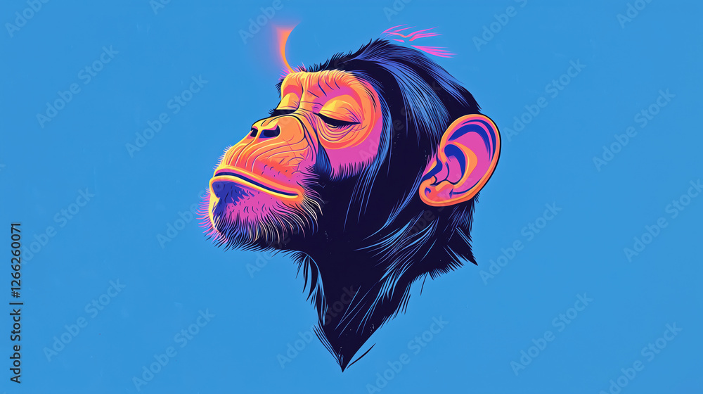 colorful chimpanzee portrait in pop art style. vibrant and modern illustration.