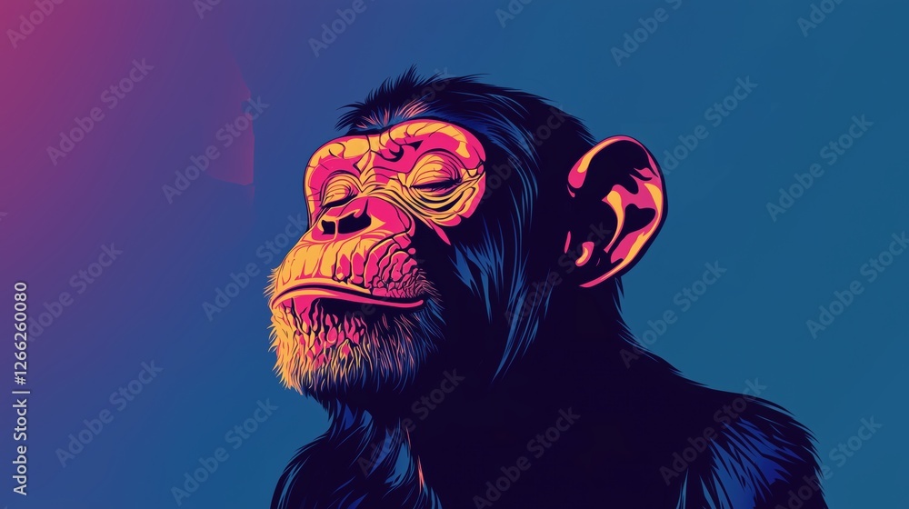 colorful chimpanzee portrait in pop art style. vibrant and modern illustration.