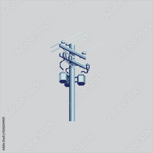 Pixel art illustration Power Pole. Pixelated Power Line. Electric Power Pole Line Icon pixelated for the pixel art game and icon for website and video game. old school retro.