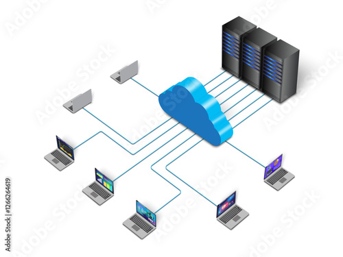 Lan network 3D diagram for business and technology concept. WAN of computer networking vector.	
