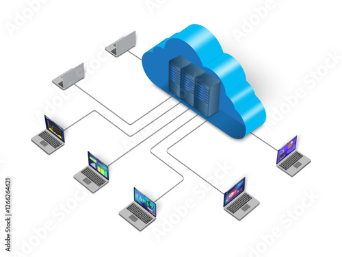 Lan network 3D diagram for business and technology concept. WAN of computer networking vector.	
