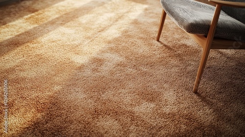 Sunny Interior Room with Beige Carpet and Chair photo