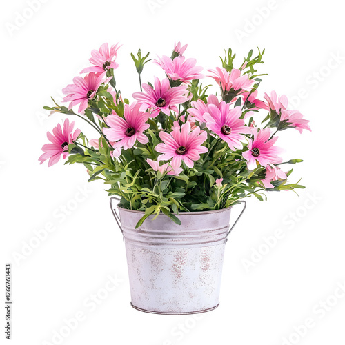 Wallpaper Mural Charming Pink Flowers in a Distressed Metal Bucket Torontodigital.ca