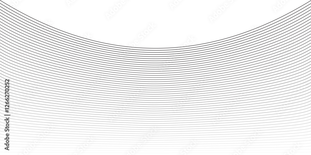 Fototapeta premium Thin wavy line abstract background. Wavy line horizontal divider outline minimalist background. Abstract black lines wave curve motion on white background. Vector Illustration.
