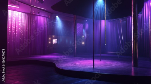 empty purple lit strip club stage