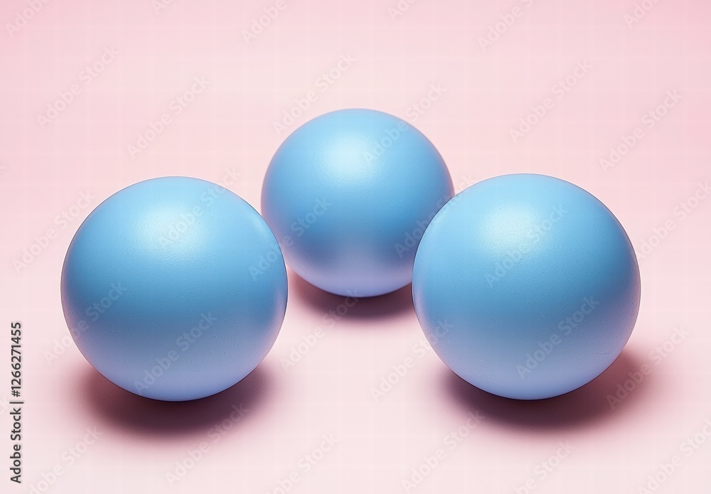 Photograph of Three Blue Spheres on a Light Pink Background with Soft Textures and Minimalist Design Photograph of Three Blue Spheres on a Light Pink Background with Soft Textures and Minimalist Design