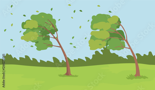 Strong wind blowing the trees in the windy day