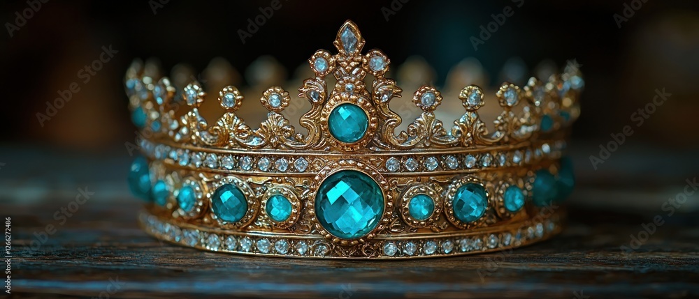 Obraz premium Ornate Gold Crown Adorned With Turquoise Gems