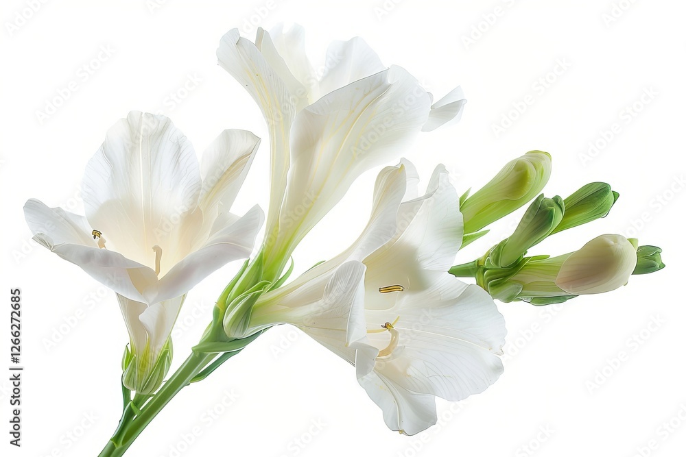Fototapeta premium White Freesia Isolated on White Background. Beautiful Freesia Flower