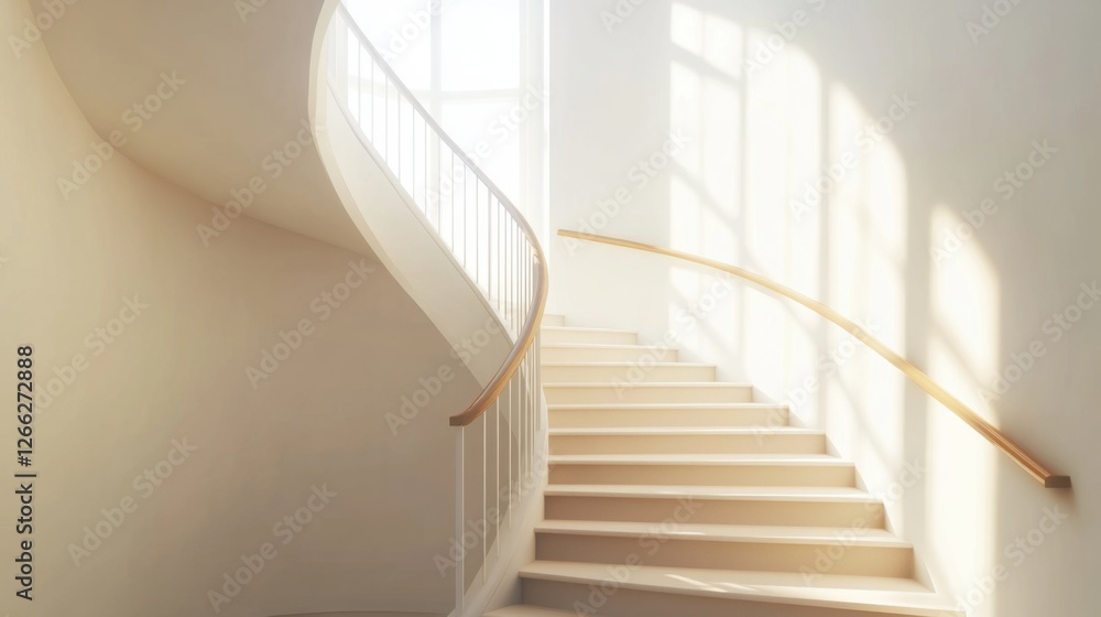 Obraz premium sunlit modern staircase architecture photography