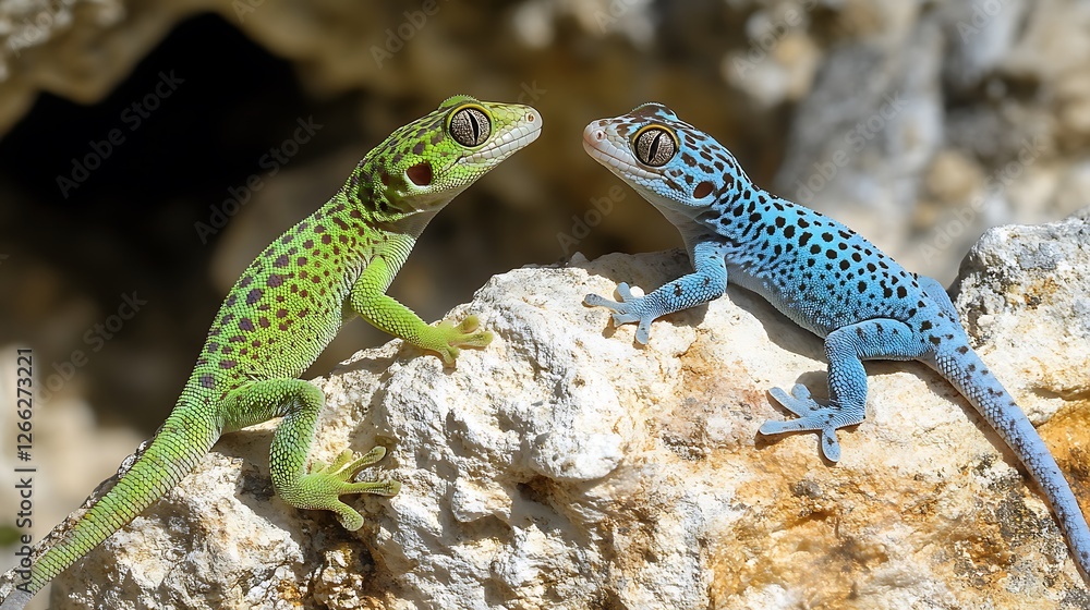 Fototapeta premium Stunning Close-Up of Two Vividly Colored Geckos