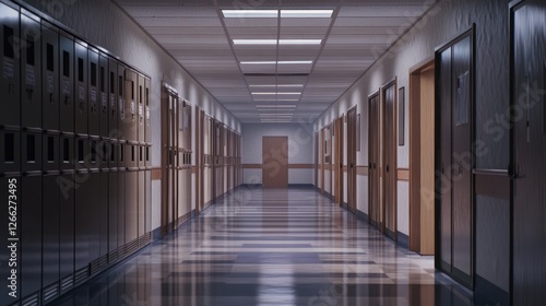 Wallpaper Mural empty school hallway with lockers and doors Torontodigital.ca