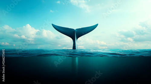 Wallpaper Mural A majestic whale tail emerges from the ocean's surface, framed by a serene sky, symbolizing the beauty of marine life. Torontodigital.ca