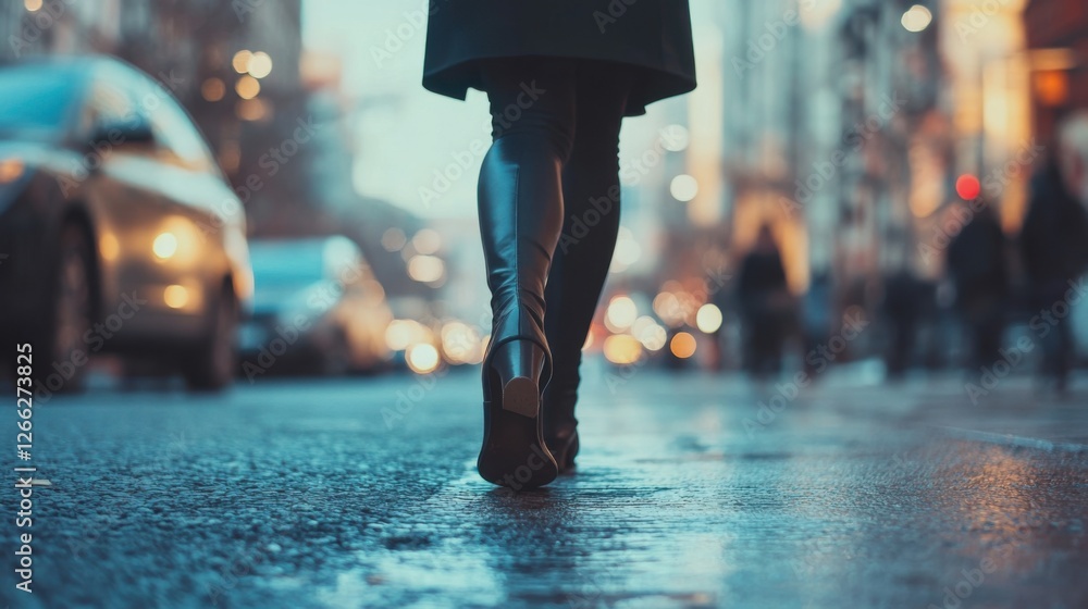 Obraz premium woman walking in city at night