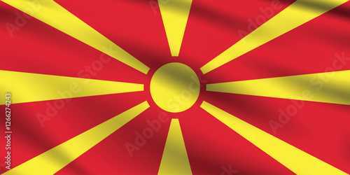 North Macedonia flag official colors and proportion digital vector illustration. Pleated flag.