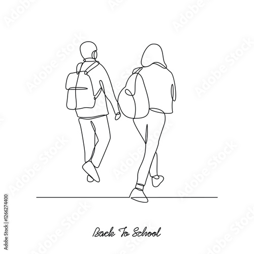One continuous line drawing of Back to school vector illustration. Students activity after holiday in design illustration simple linear style vector concept. Suitable for education design asset.