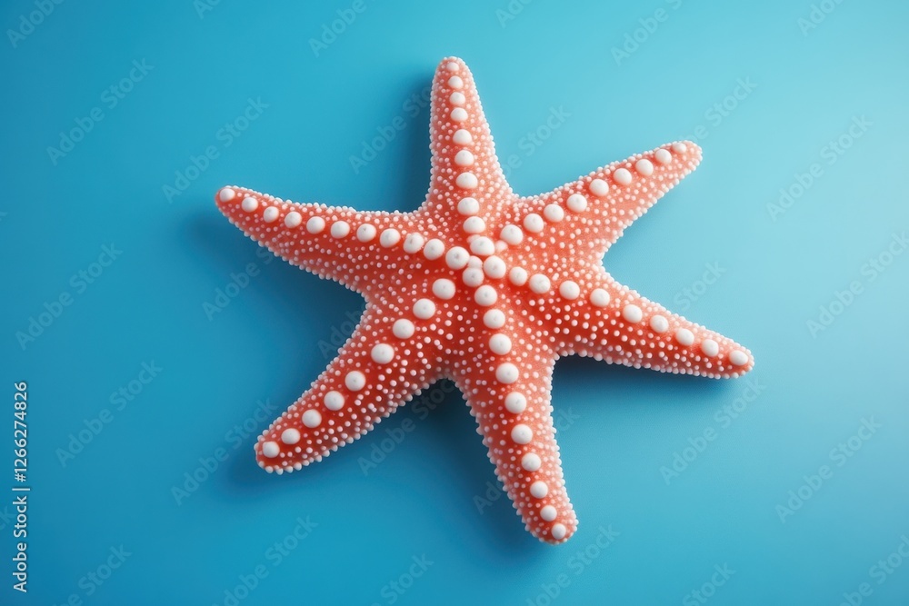 Five armed starfish sitting on a smooth blue background Five armed starfish sitting on a smooth blue background